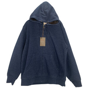 Weatherproof Vintage Full Zip Hoodie Men L Navy Heather Sherpa Lined Sweatshirt